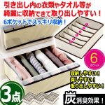 画像1: 炭消臭！引き出しスッキリ整頓仕切り収納ボックス6ポケット[3点] (1)