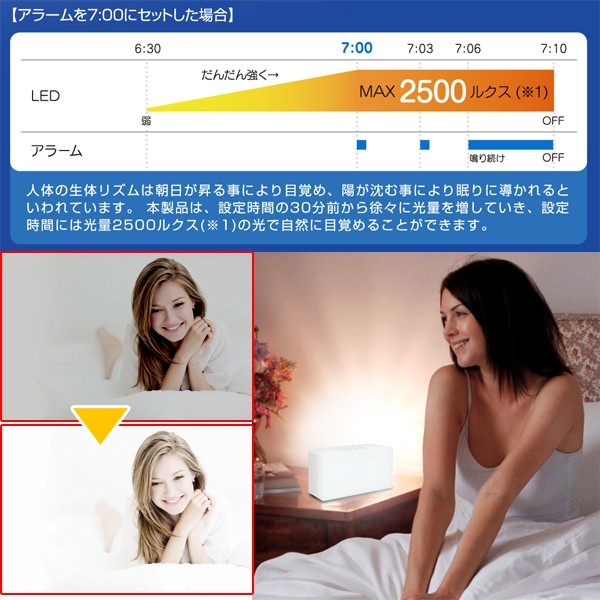 ルミエール光目覚まし時計(サンライズ機能,イルミネーション時計,卓上目覚まし時計,LED,アラーム音9メロディ)
